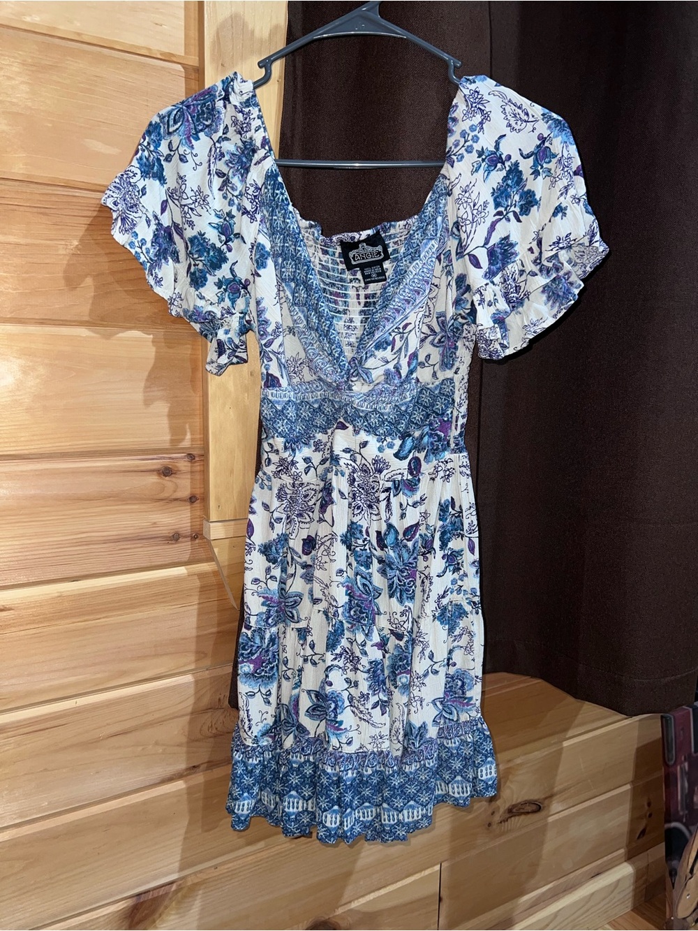 Blue Floral V-Neck Short Sleeve Dress by Angie